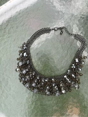 Smoky Crystal Fringe Statement Necklace